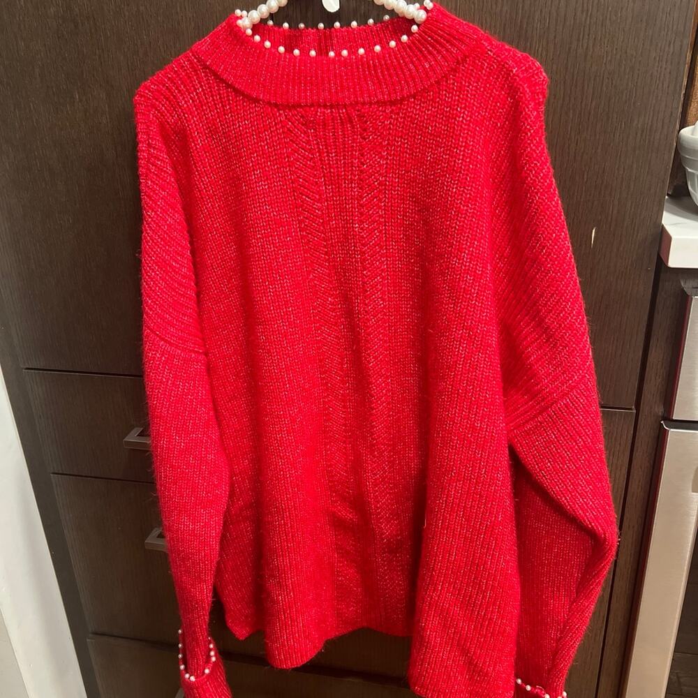 Crown & Ivy red sweater pearl oversized xxl